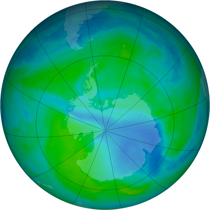 Antarctic ozone map for 01 January 2000